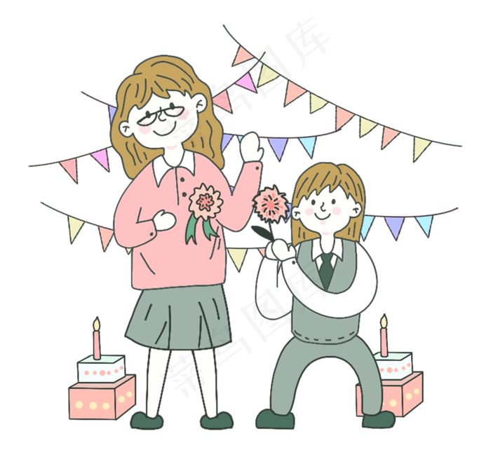 手绘卡通教师节庆祝彩旗插画