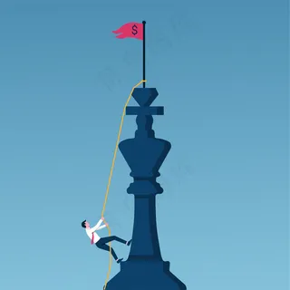 业务目标和职业发展理念。商人在绳子上下象棋以获得成功