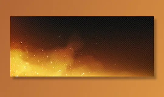 火的火花伴随着烟雾和向上飞扬的微粒