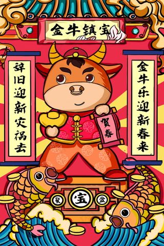 牛年插画 牛年海报 新春海报