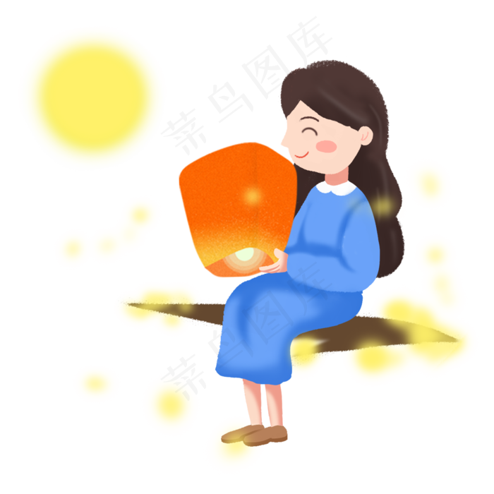 中秋节女孩放孔明灯素材