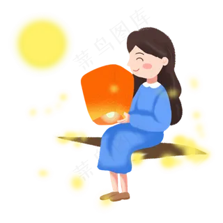 中秋节女孩放孔明灯素材