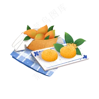 中秋冰皮芒果月饼和芒果摆放组合