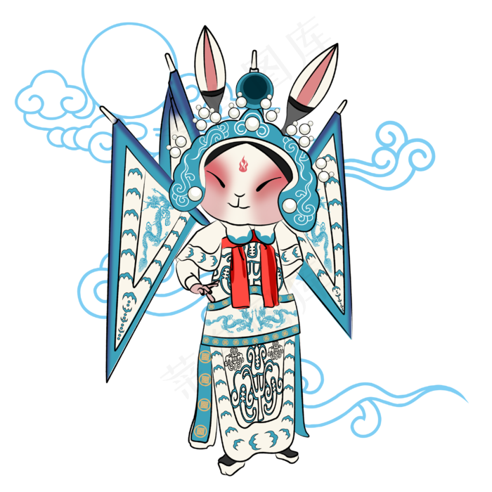 中秋节蓝白色Q版京剧兔爷