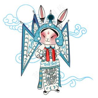 中秋节蓝白色Q版京剧兔爷