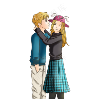 卡通情侣人物七夕情人心连心爱情