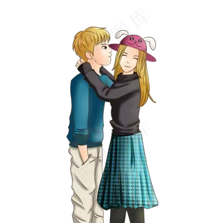 卡通情侣人物七夕情人心连心爱情