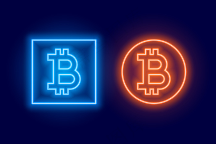 两个霓虹风格的比特币标志符号eps,ai矢量模版下载