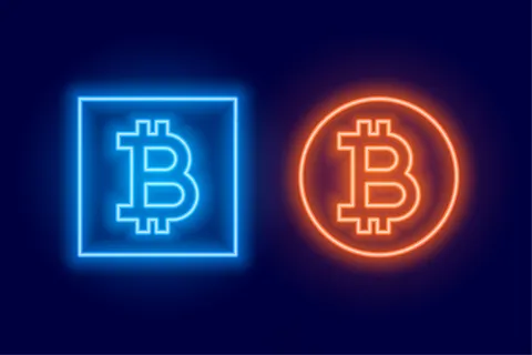 两个霓虹风格的比特币标志符号