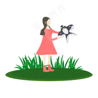 矢量免扣女孩踏春