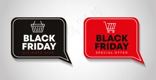 黑色星期五横幅banner与演讲泡沫与市场篮子图标