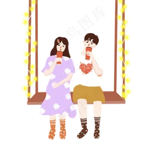 七夕节情侣荡秋千可商用素材