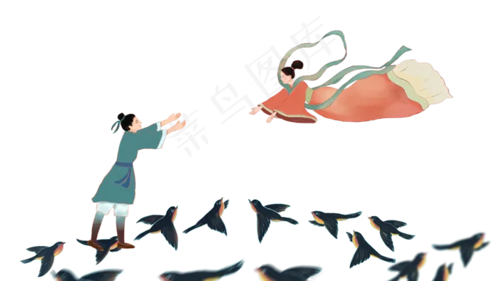 七夕情人节牛郎织女鹊桥相会场景(2880X1620(DPI:300))psd模版下载