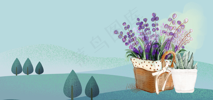 鲜花促销复古蓝色