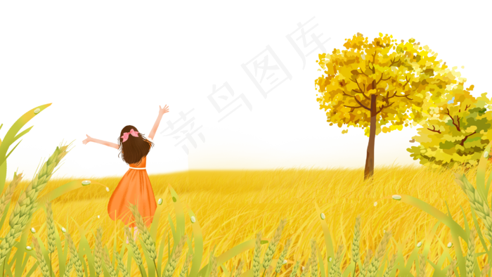 秋天稻田水稻小女孩(2880X1620(DPI:300))psd模版下载