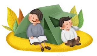 秋季秋游帐篷和男孩