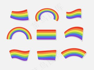 白色背景上隔离的一组彩色彩虹。打印贴纸。lgbt标志。插图。