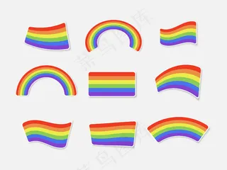 白色背景上隔离的一组彩色彩虹。打印贴纸。lgbt标志。插图。