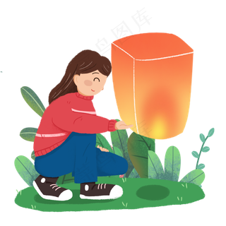 中秋节女孩放孔明灯素材