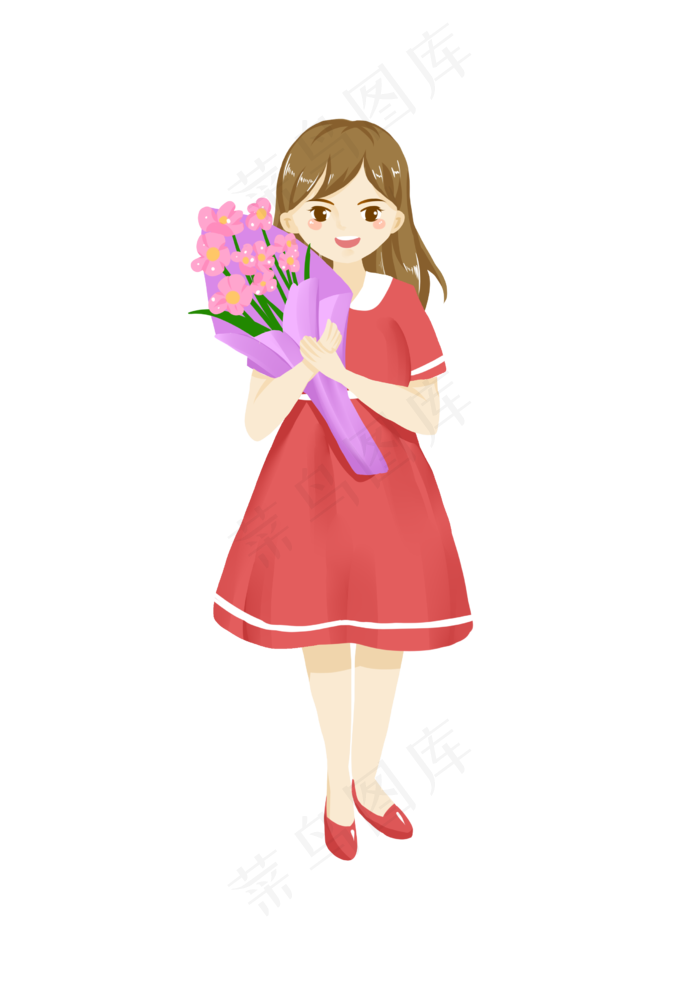 教师节手捧鲜花的女教师人物插画