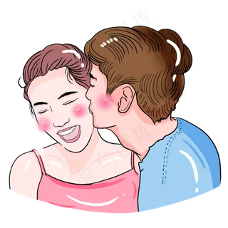 七夕节卡通手绘情侣亲吻造型