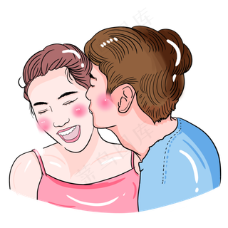 七夕节卡通手绘情侣亲吻造型