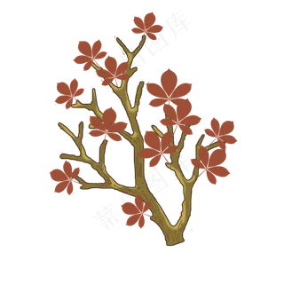 手绘秋天树枝组合图