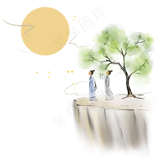 山上赏月的古代人