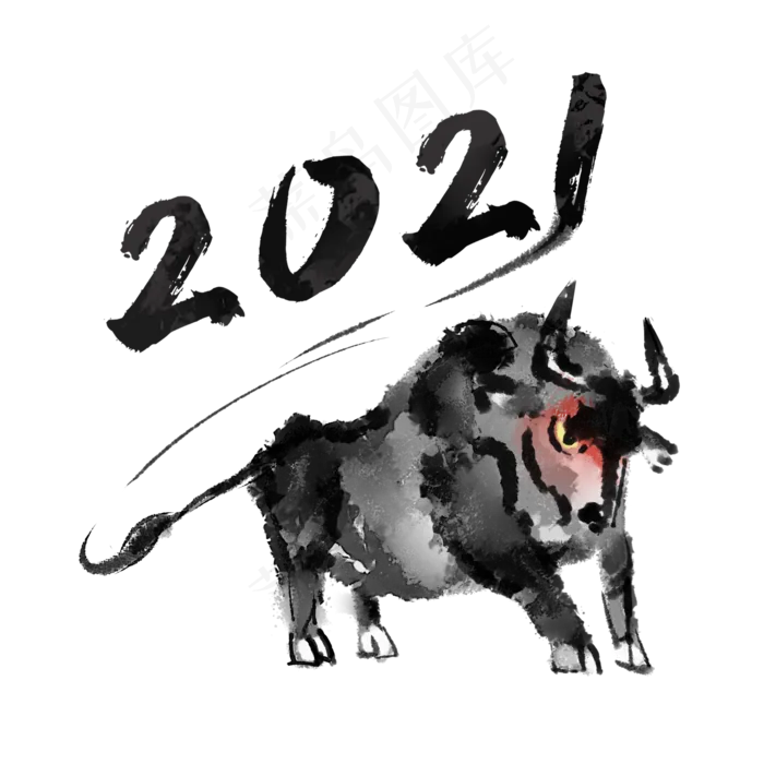 水墨公牛2021牛年(2000X2000(DPI:299))psd模版下载