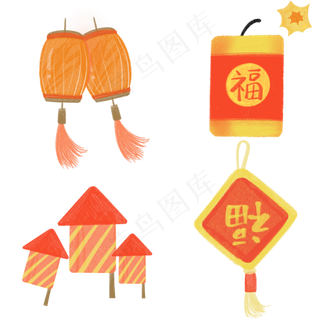 水彩新年灯笼炮竹