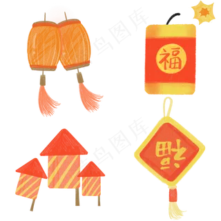 水彩新年灯笼炮竹
