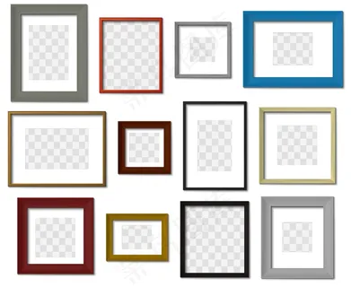 相框。墙画不同颜色的框架，现代的方形边框和逼真的阴影集。最小的内部相框模型样机在透明背景上。摄影边界