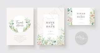 手绘水彩花卉婚礼请柬模板