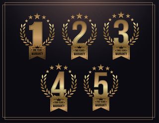 1年、2年、3年、4年、5年保修，带金色丝带和橄榄枝