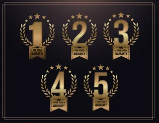 1年、2年、3年、4年、5年保修，带金色丝带和橄榄枝