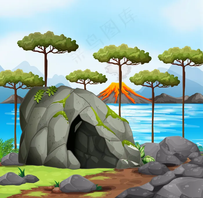 火山喷发室外场景背景eps,ai矢量模版下载