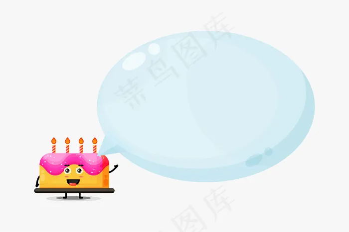 可爱的生日蛋糕吉祥物与泡泡演讲eps,ai矢量模版下载
