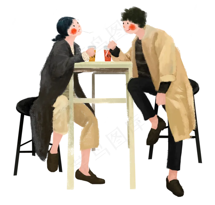 男孩女孩桌子饮料(1457X1388(DPI:300))psd模版下载