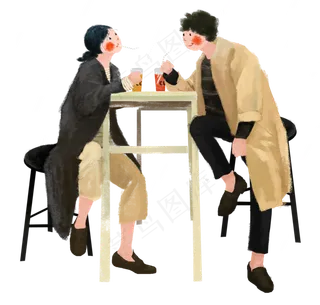 男孩女孩桌子饮料