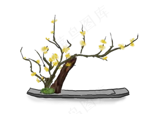 中国水墨手绘梅花盆景