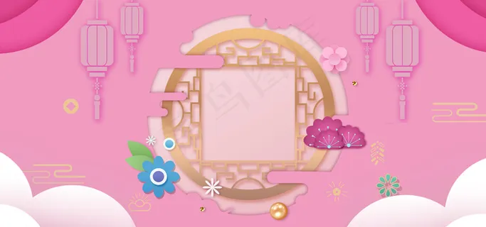 喜迎春节唯美粉色喜庆剪纸风banner