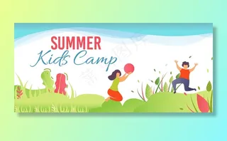 宣传森林夏令营的卡通横幅banner