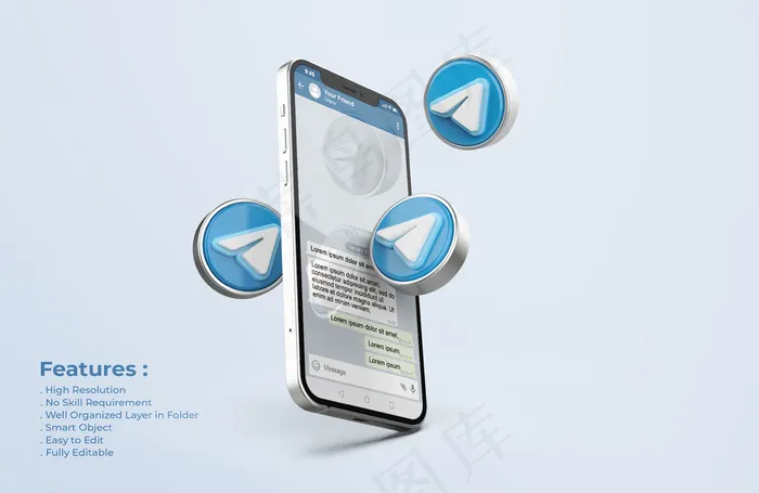 银色手机模型样机电报psd模版下载