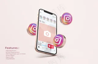 玫瑰金手机模型样机上的Instagram