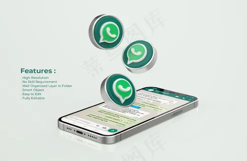 Whatsapp的银色手机模型样机