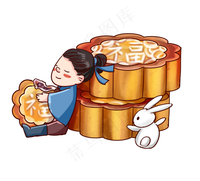 正在吃月饼的小孩(2200X2000(DPI:300))psd模版下载