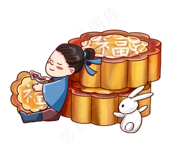 正在吃月饼的小孩