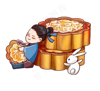 正在吃月饼的小孩