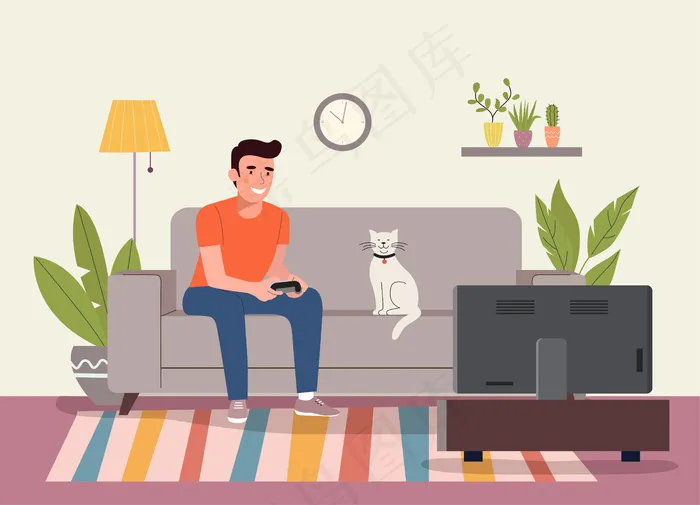 在沙发上玩电子游戏的男人eps,ai矢量模版下载