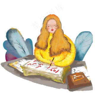 教师节美女老师批改试卷PNG图